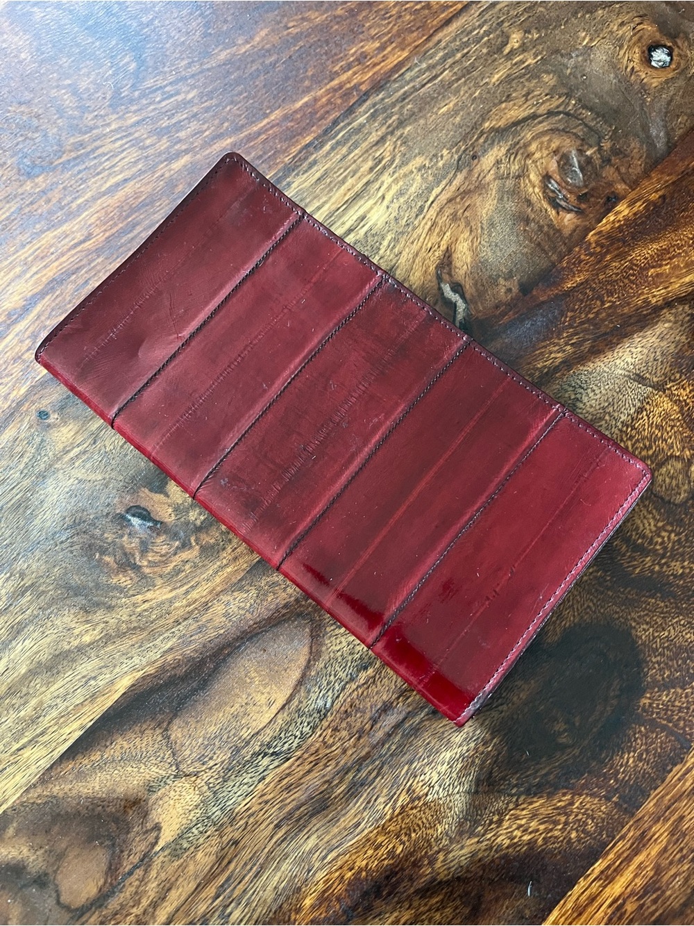Vintage Eel Skin Wallet Red Bifold Long Exotic Leather Genuine Clutch Retro